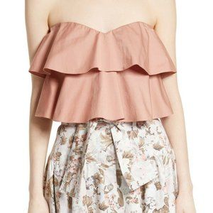 Rebecca Taylor Strapless Tiered Ruffle Top in Pink